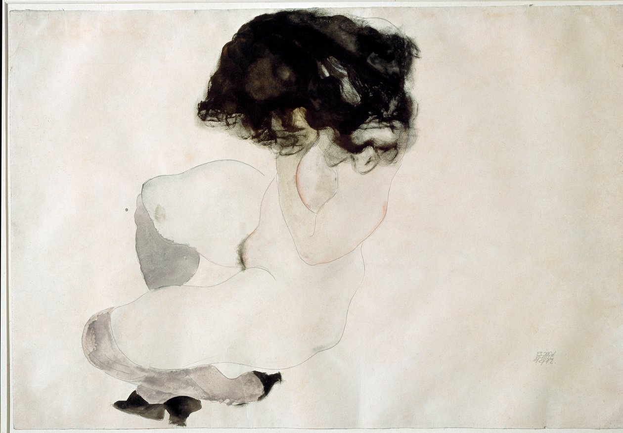 Alaston kyykky. Piirustus Egon Schiele tekijältä Egon Schiele