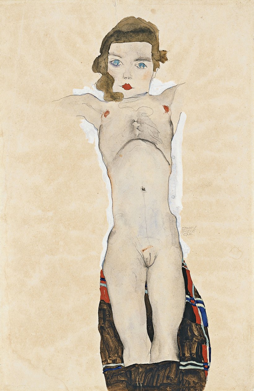 Alaston tyttö käsivarret ojennettuina, 1911 tekijältä Egon Schiele