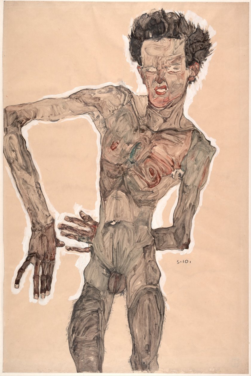 Alaston omakuva, irvistys, 1910 tekijältä Egon Schiele