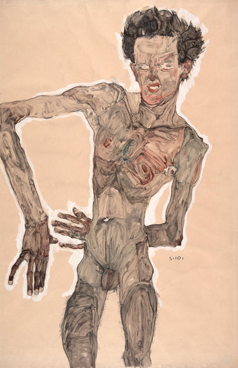 Alaston omakuva, irvistys tekijältä Egon Schiele