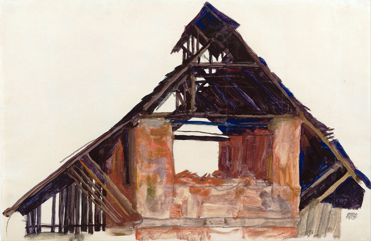 Vanha pääty (vieux gable) - Schiele, Egon (1890-1918) - 1913 - Guassi paperille - 32x48,6 - Leopold-museo, Wien tekijältä Egon Schiele