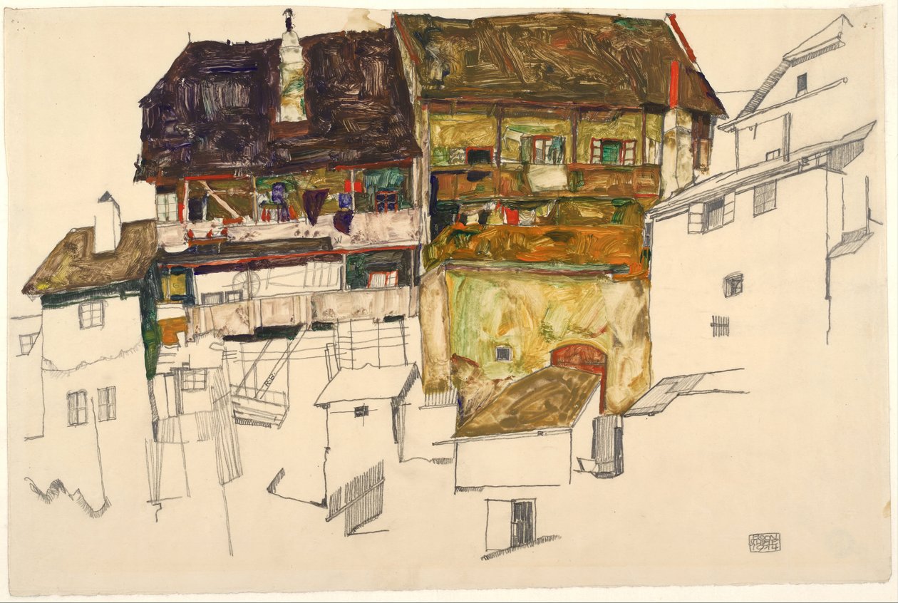 Vanhat talot Krumaussa, 1914 tekijältä Egon Schiele