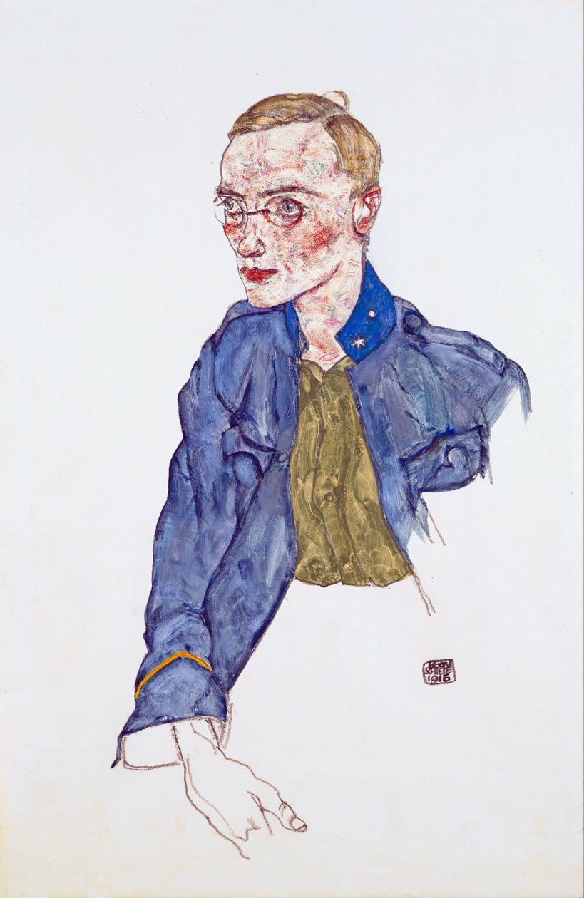 Yhden vuoden vapaaehtoinen korpraali - Schiele, Egon (1890-1918) - 1916 - Lyijykynä, guassi paperille - 48x31,3 - Leopold-museo, Wien tekijältä Egon Schiele