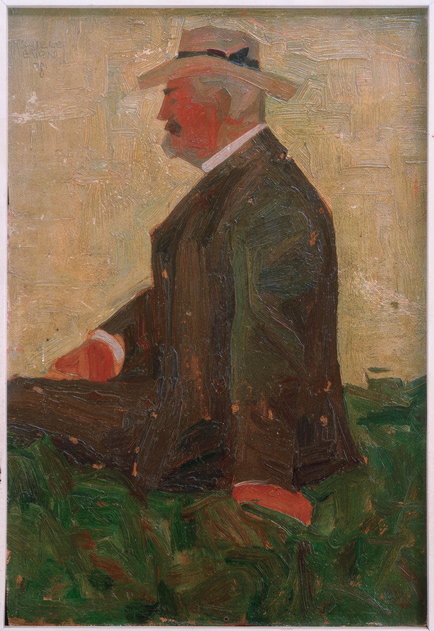 Muotokuva parrakkaasta miehestä, jolla on olkihattu (Leopold Czihacz tekijältä Egon Schiele
