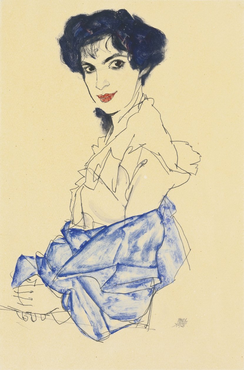 Elisabeth Ledererin muotokuva, istuu kädet ristissä, 1913 tekijältä Egon Schiele