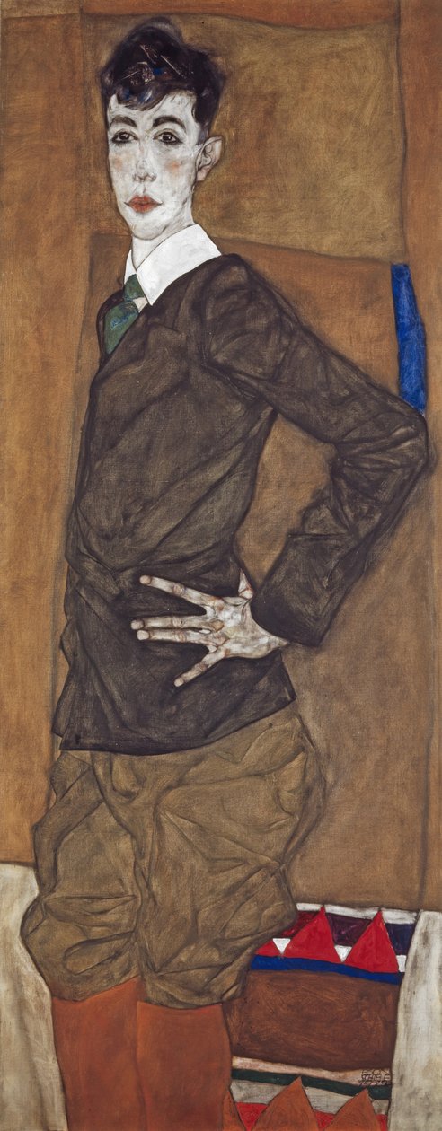 Erich Ledererin muotokuva, 1912-13 (öljy ja guassi kankaalle). tekijältä Egon Schiele