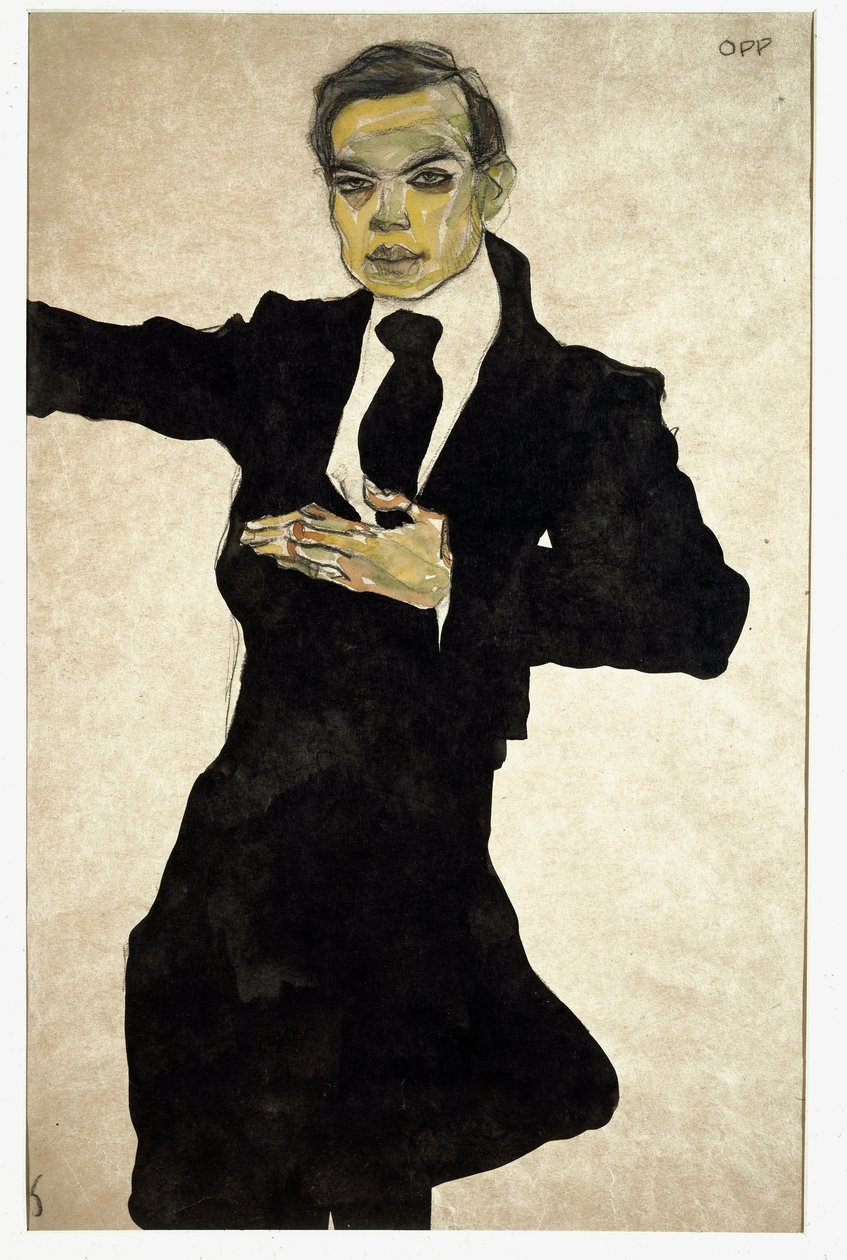 Max Oppenheimerin (1885-1954) muotokuva, saksalainen taidemaalari Egon Schielen piirustus (1890-1918), tekijältä Egon Schiele