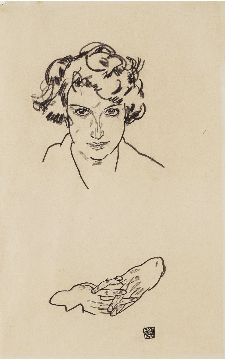 Tytön muotokuva, 1917 (musta värikynä kudospaperilla) tekijältä Egon Schiele