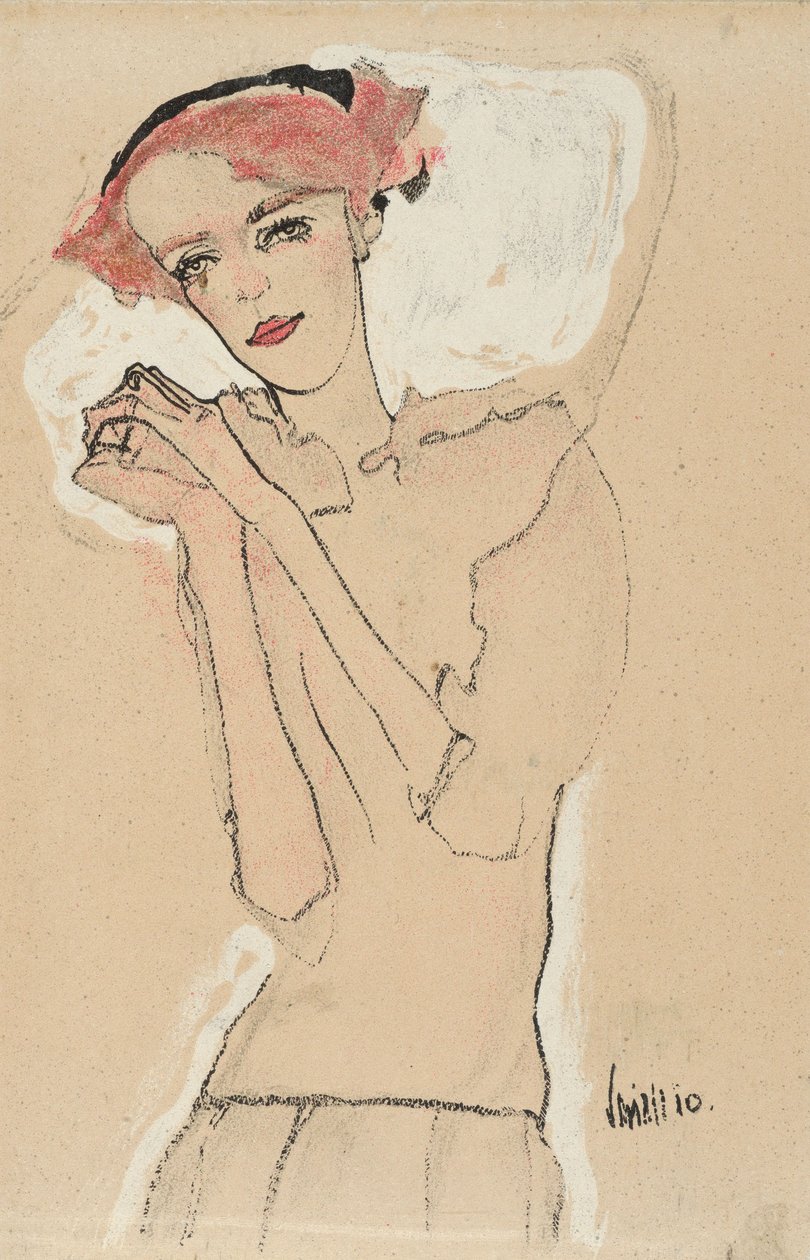 Naisen muotokuva, 1910 (värilitografia) tekijältä Egon Schiele