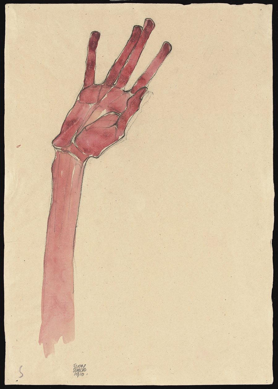 Nostettu punainen käsi, 1910 tekijältä Egon Schiele