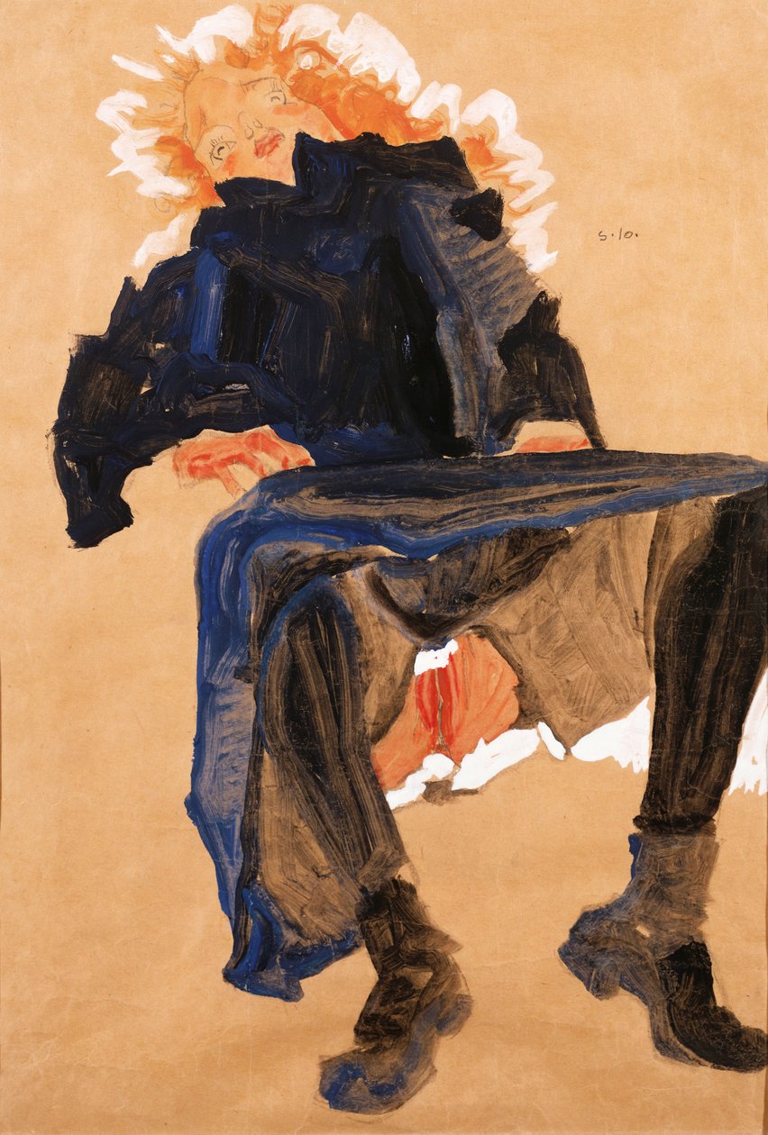 Makaava tyttö sinisessä mekossa, 1910 tekijältä Egon Schiele