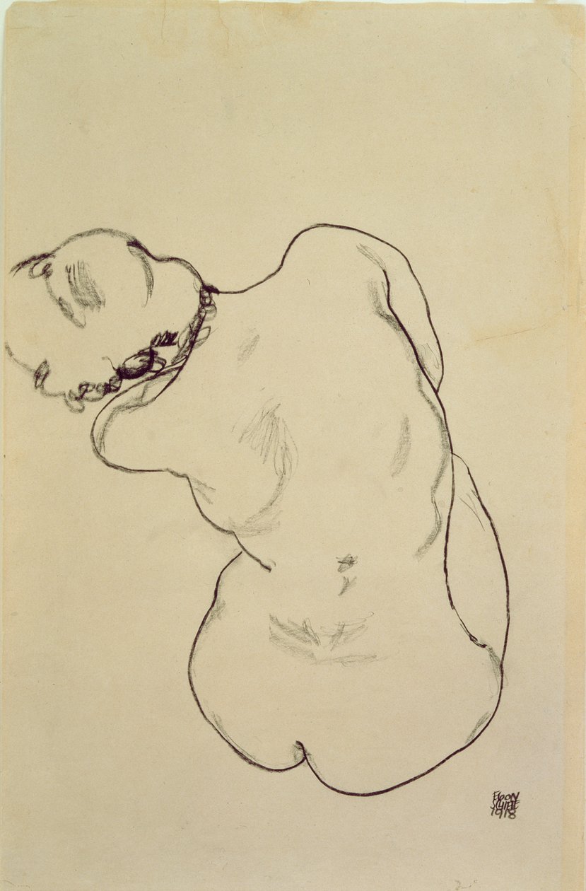 Makaava alastonkuva - Takanäkymä, 1918 (musta värikynä paperilla) tekijältä Egon Schiele
