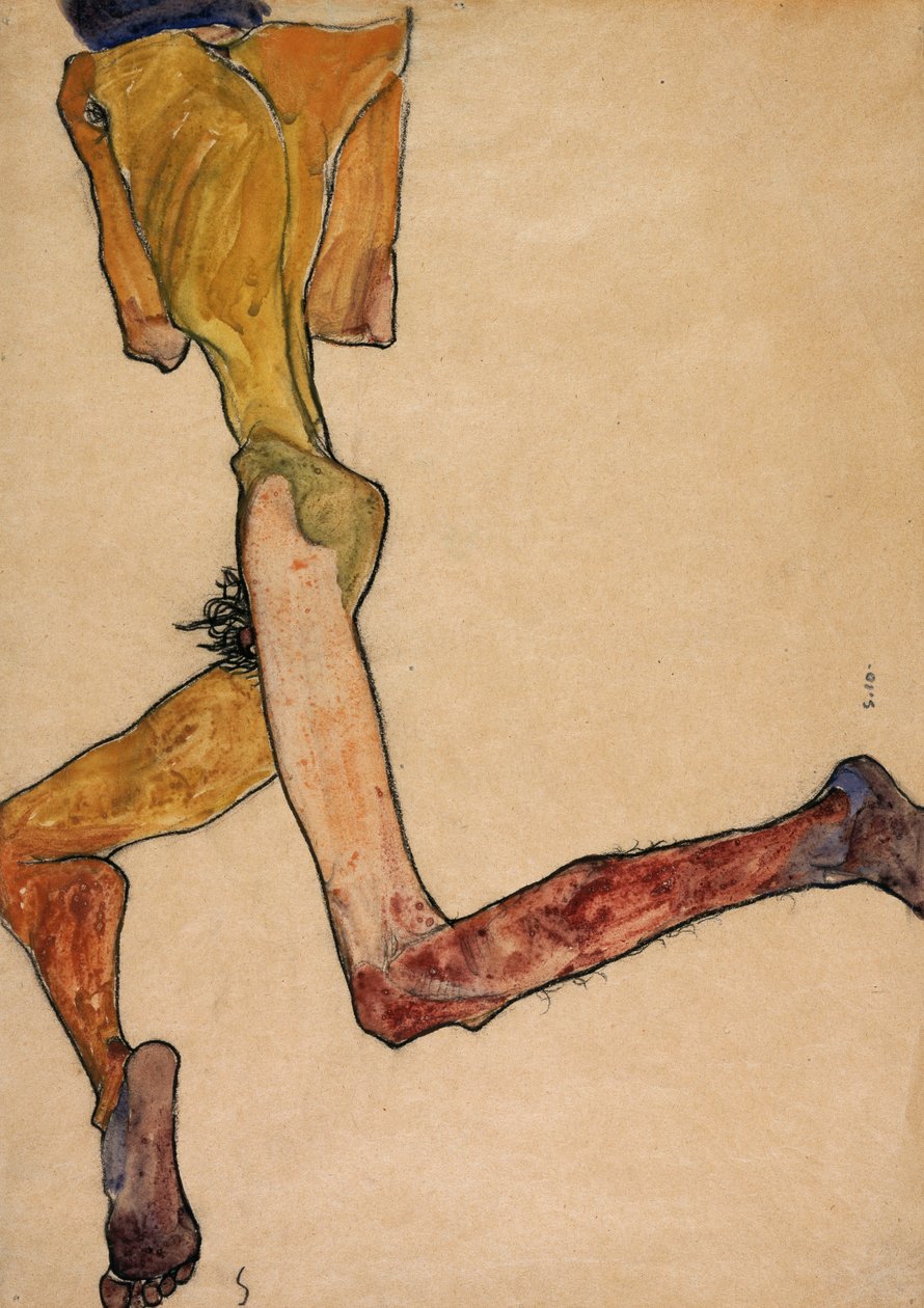 Makaava alaston mies, 1910 tekijältä Egon Schiele