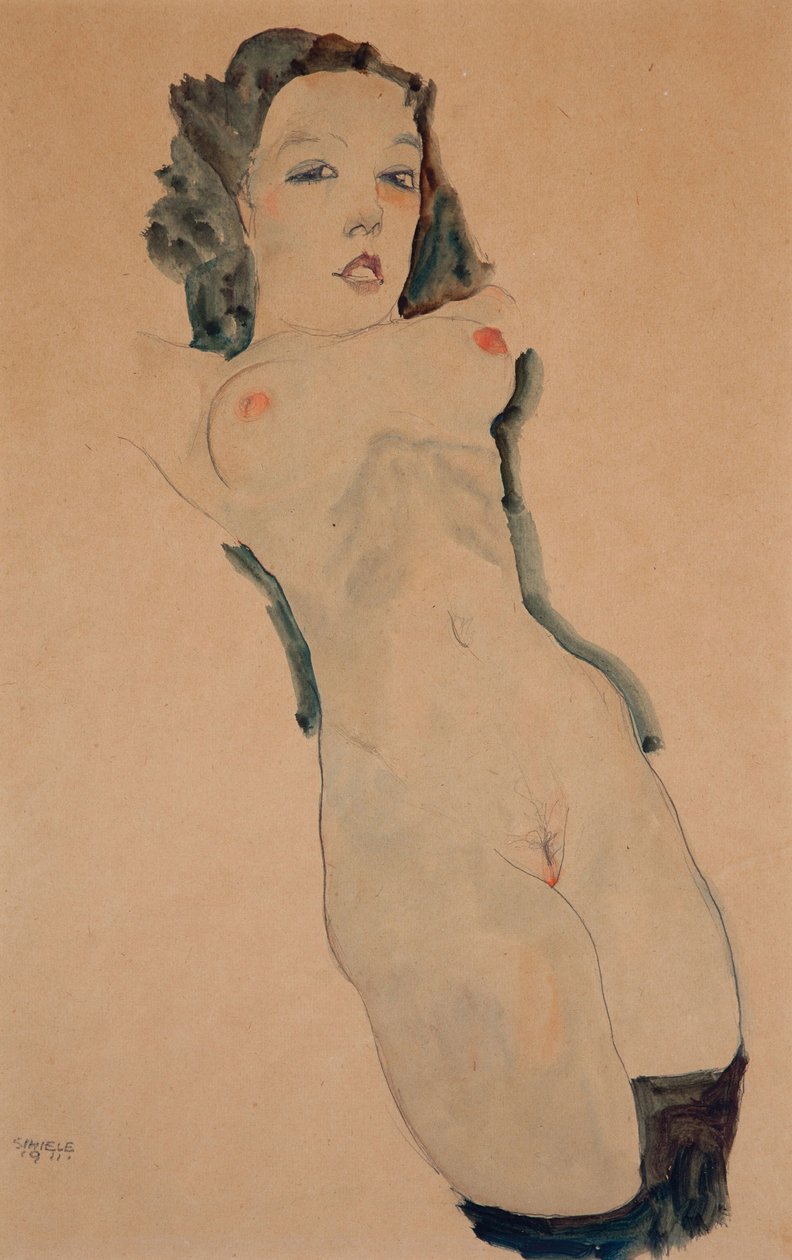 Makaava alaston mustat sukat tekijältä Egon Schiele