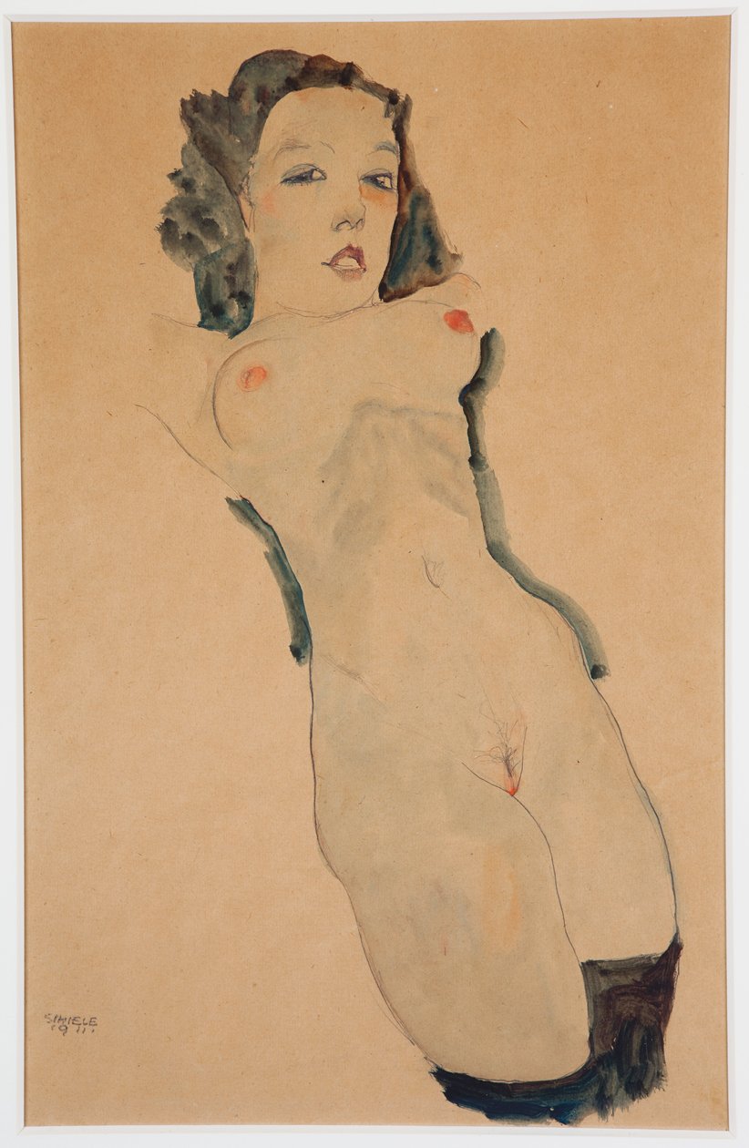 Makaava alaston mustat sukat; Makaava alaston musta sukkahousu, 1911 tekijältä Egon Schiele