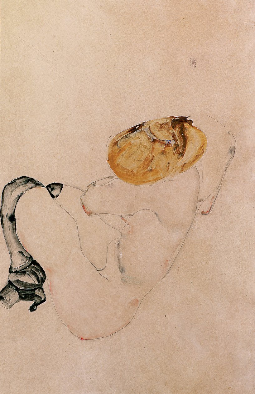 Peloissaan kyyryvä nuori tyttö, 1912 tekijältä Egon Schiele