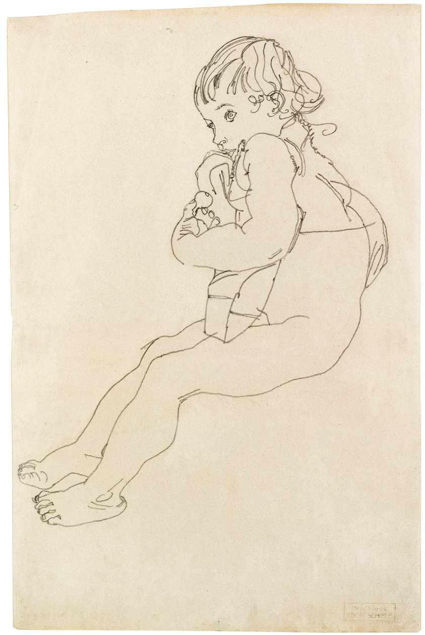 Istuva lapsi, 1916 tekijältä Egon Schiele