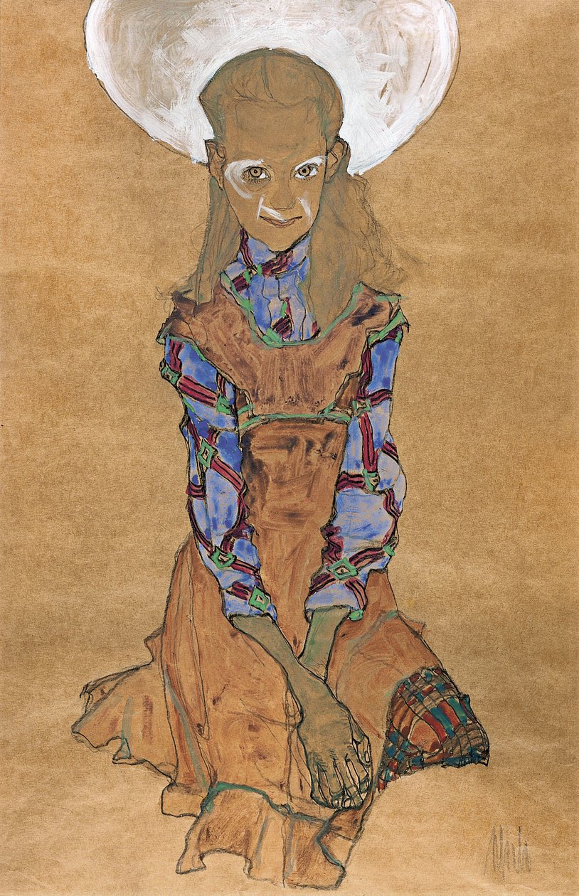 Istuva tyttö Poldi Lodzinsky, n. 1910 tekijältä Egon Schiele