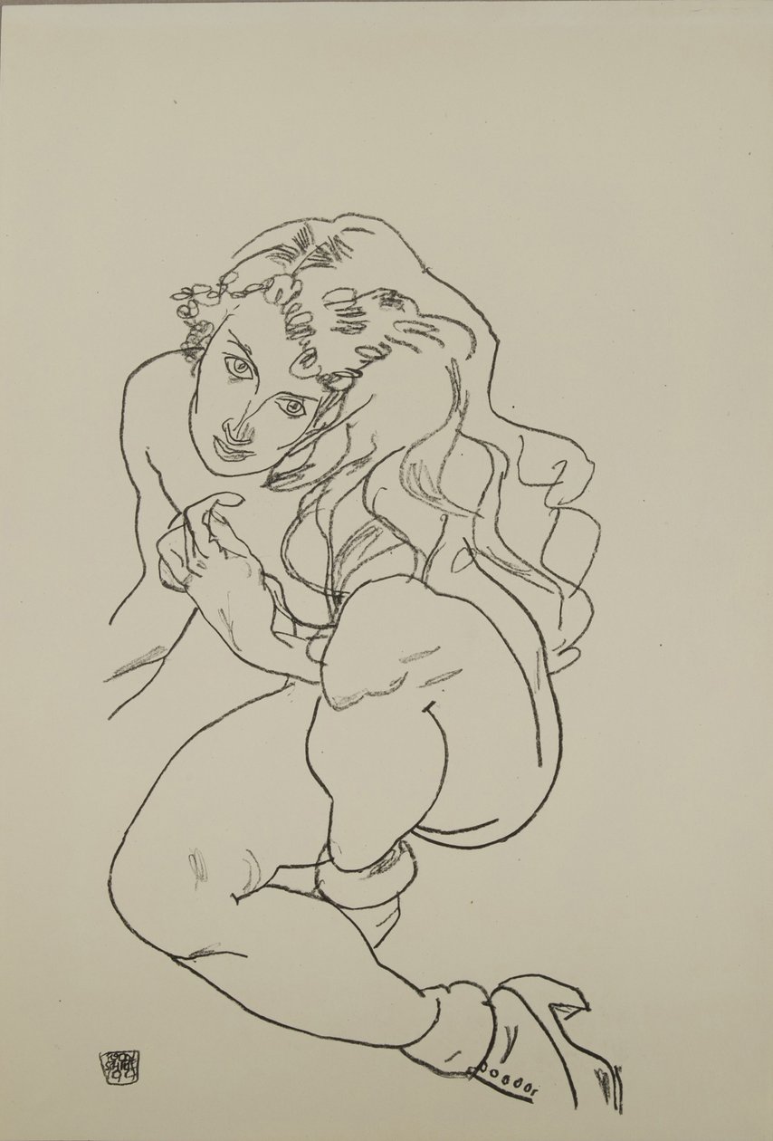 Istuva alastonkuva, 1917 tekijältä Egon Schiele