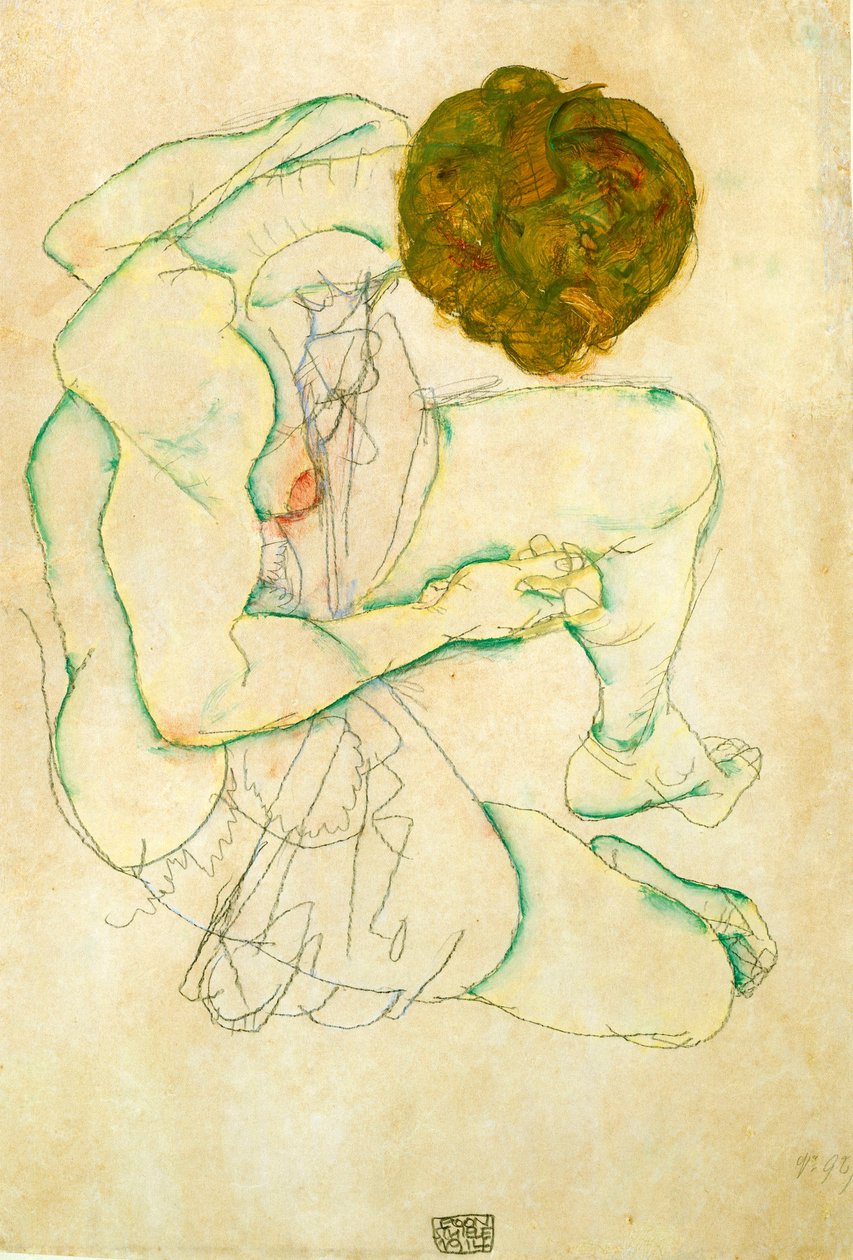 Istuva alaston nainen, 1914 tekijältä Egon Schiele