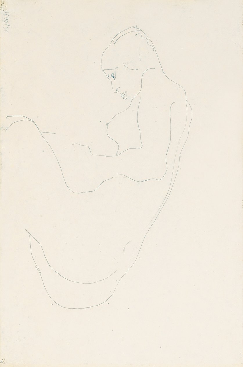 Istuva alaston, 1912 tekijältä Egon Schiele