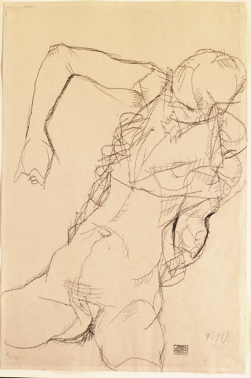 Istuva alaston, 1914 tekijältä Egon Schiele