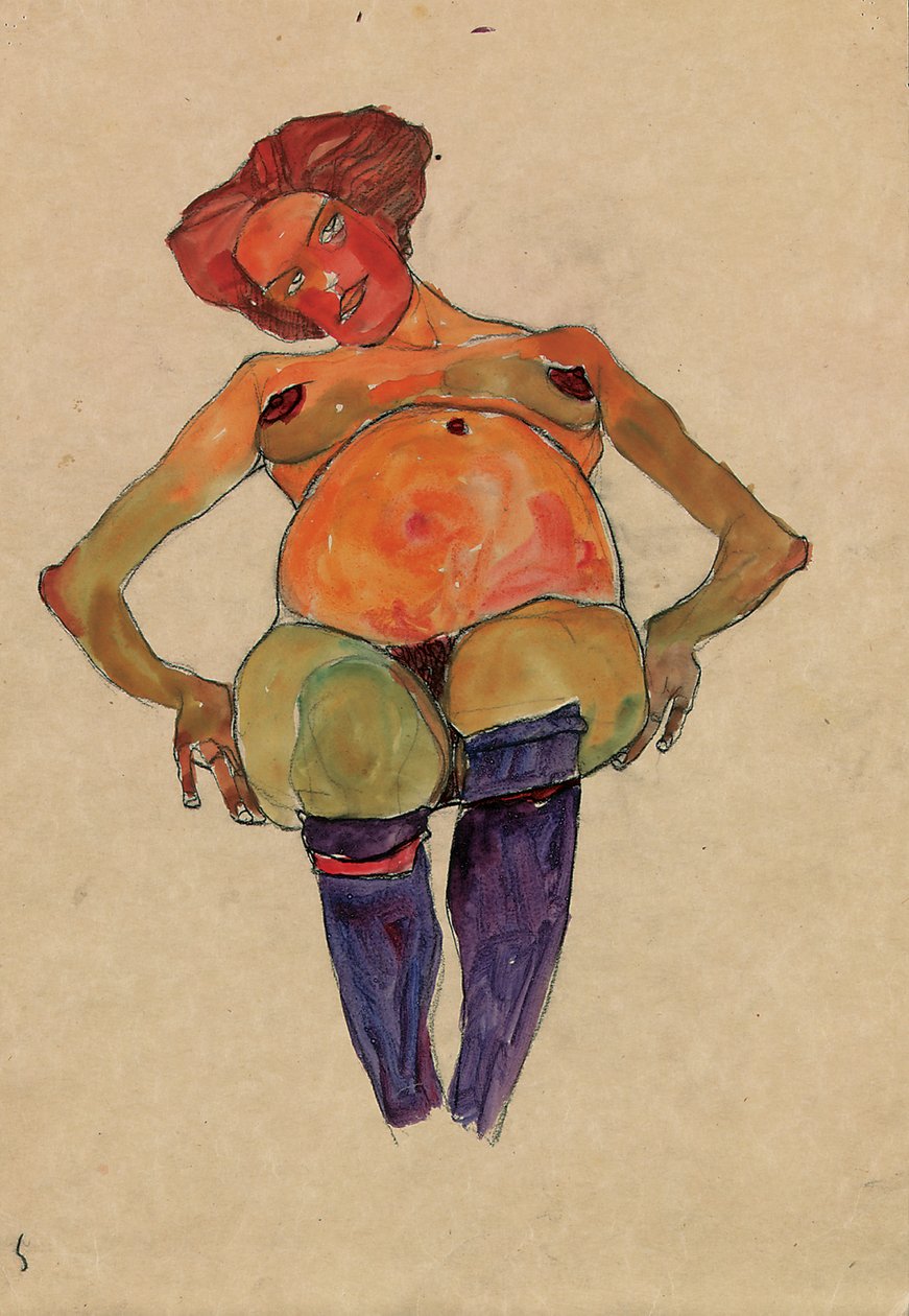 Istuva raskaana oleva nainen tekijältä Egon Schiele
