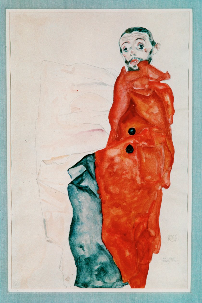 Selbstbildnis als Gefangener [Omakuva ... (akvarelli ja lyijykynä)) tekijältä Egon Schiele