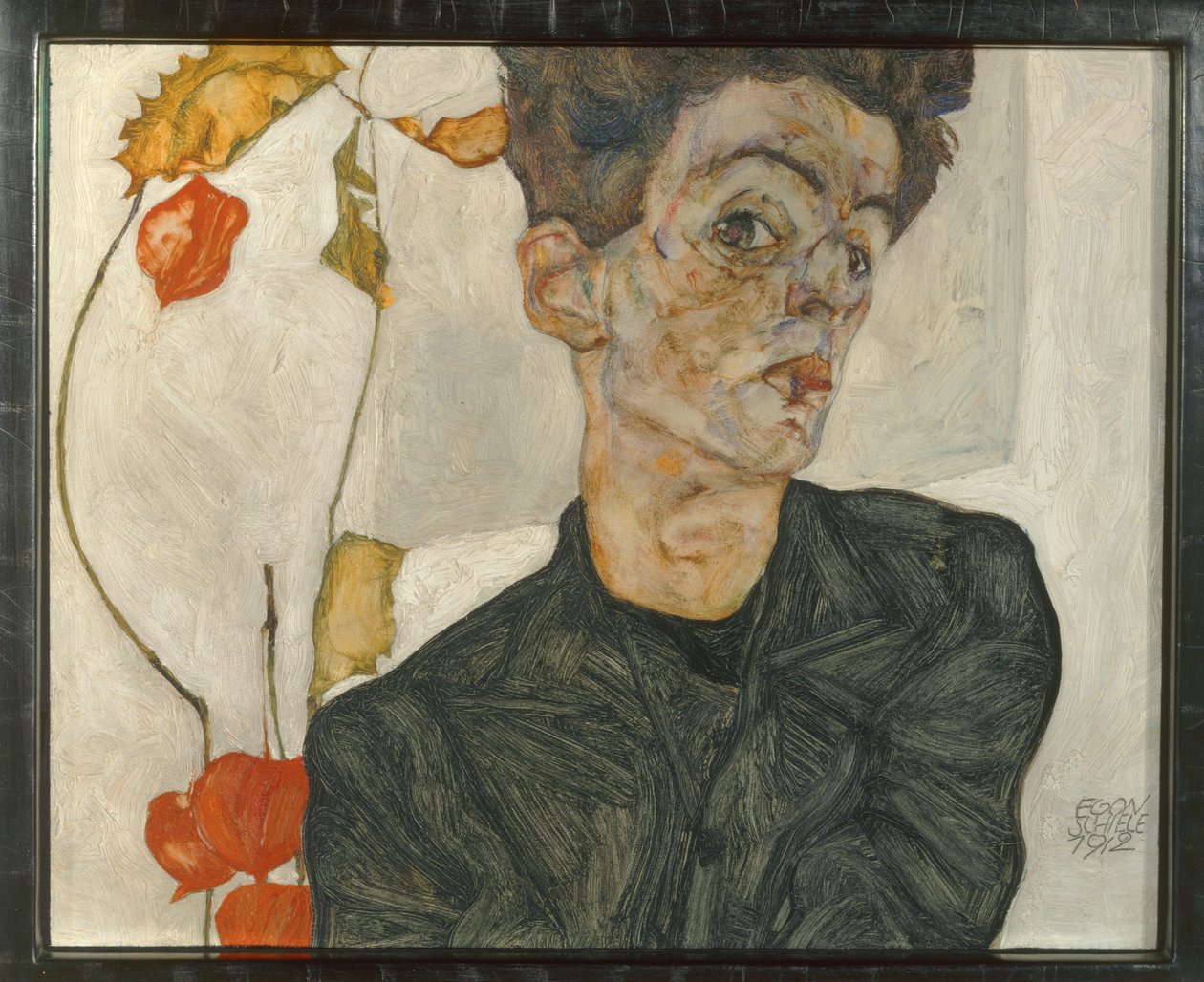 Omakuva lyhtyhedelmien kanssa ... (öljy ja akvarelli kankaalle) tekijältä Egon Schiele