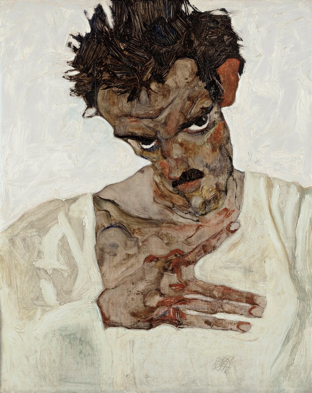 Omakuva, pää alhaalla tekijältä Egon Schiele