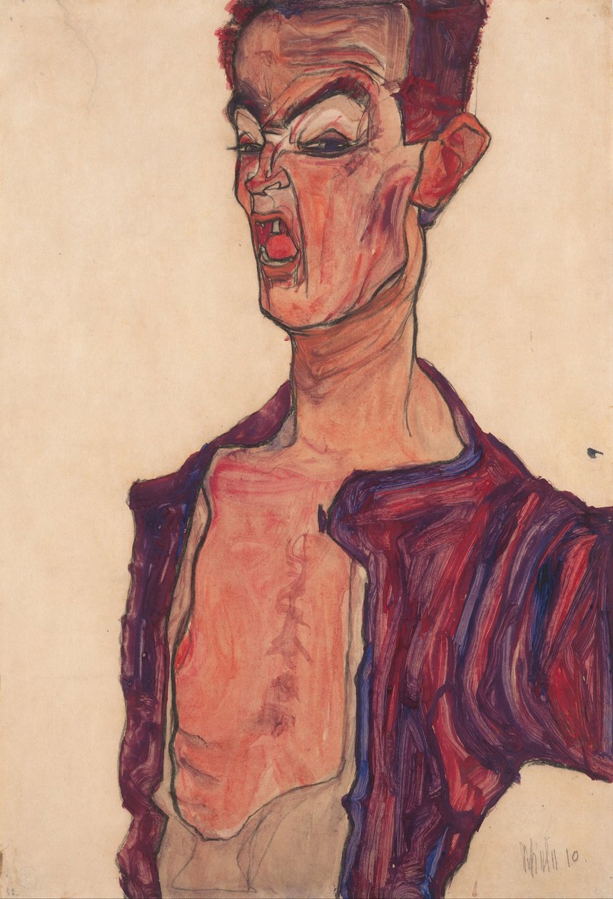 Omakuva, Irvistys, 1910 tekijältä Egon Schiele