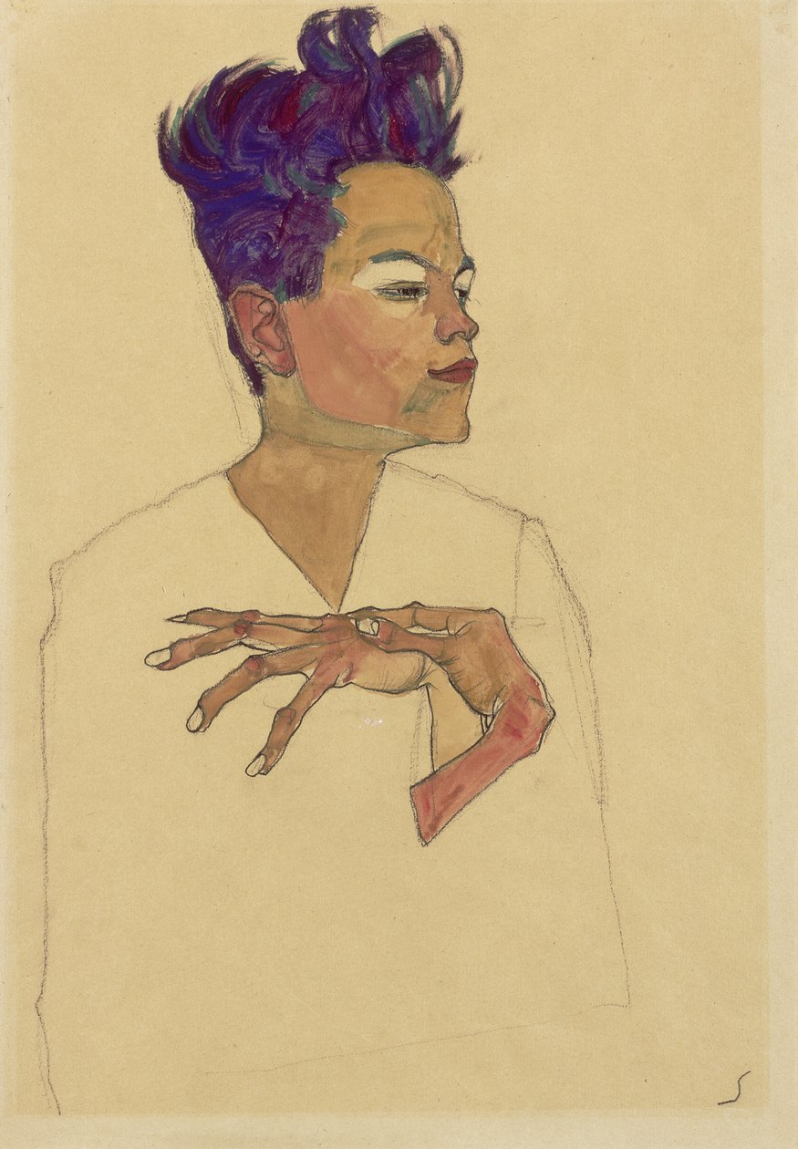 Omakuva kädet rinnassa, 1910 tekijältä Egon Schiele