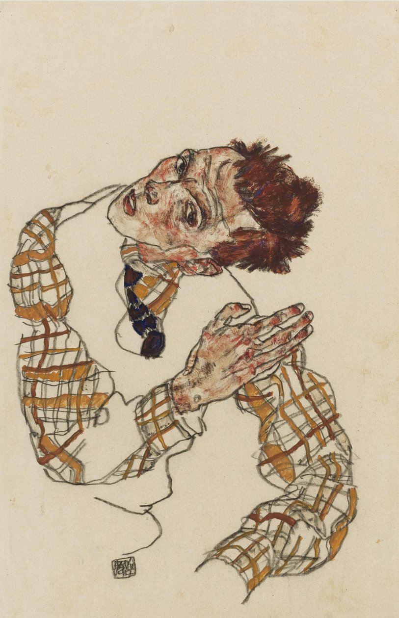Omakuva ruudullisella paidalla, 1917 tekijältä Egon Schiele