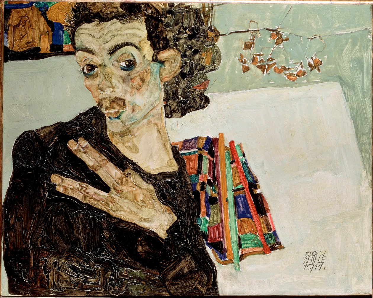 Omakuva sormet erillään. Egon Schielen maalaus tekijältä Egon Schiele