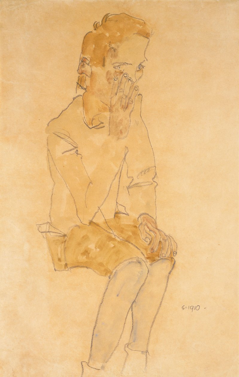 Istuva poika, 1910 tekijältä Egon Schiele