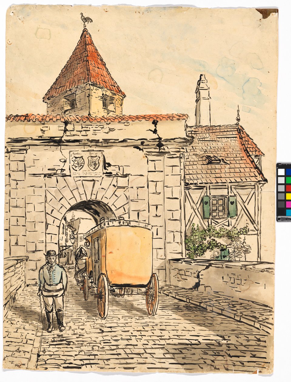 Kaupunginportti ja vaunut (oppilastyö) tekijältä Egon Schiele