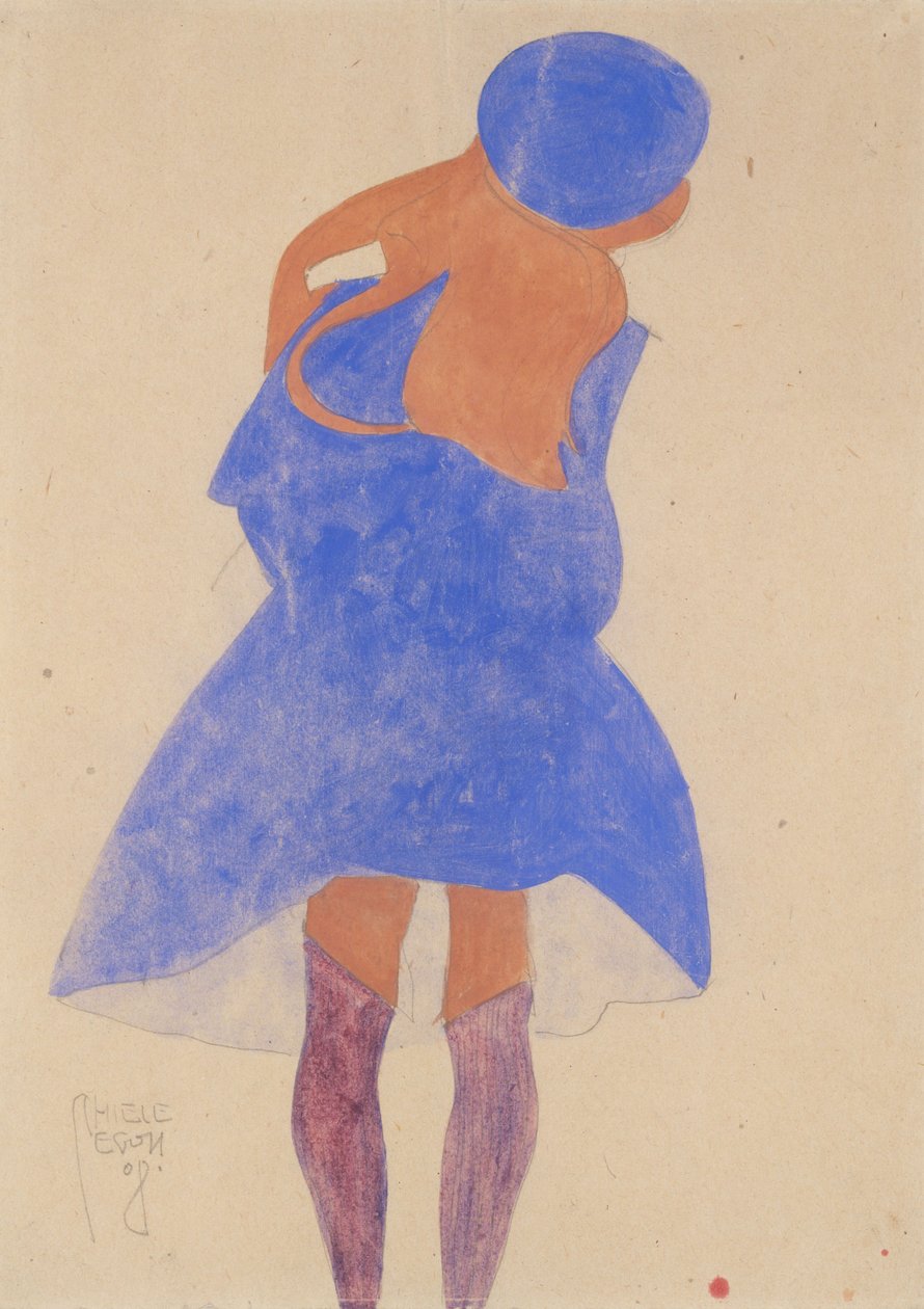 Seisova tyttö, selkänäkymä, 1908 (guassi, akvarelli ja grafiitti paperille) tekijältä Egon Schiele