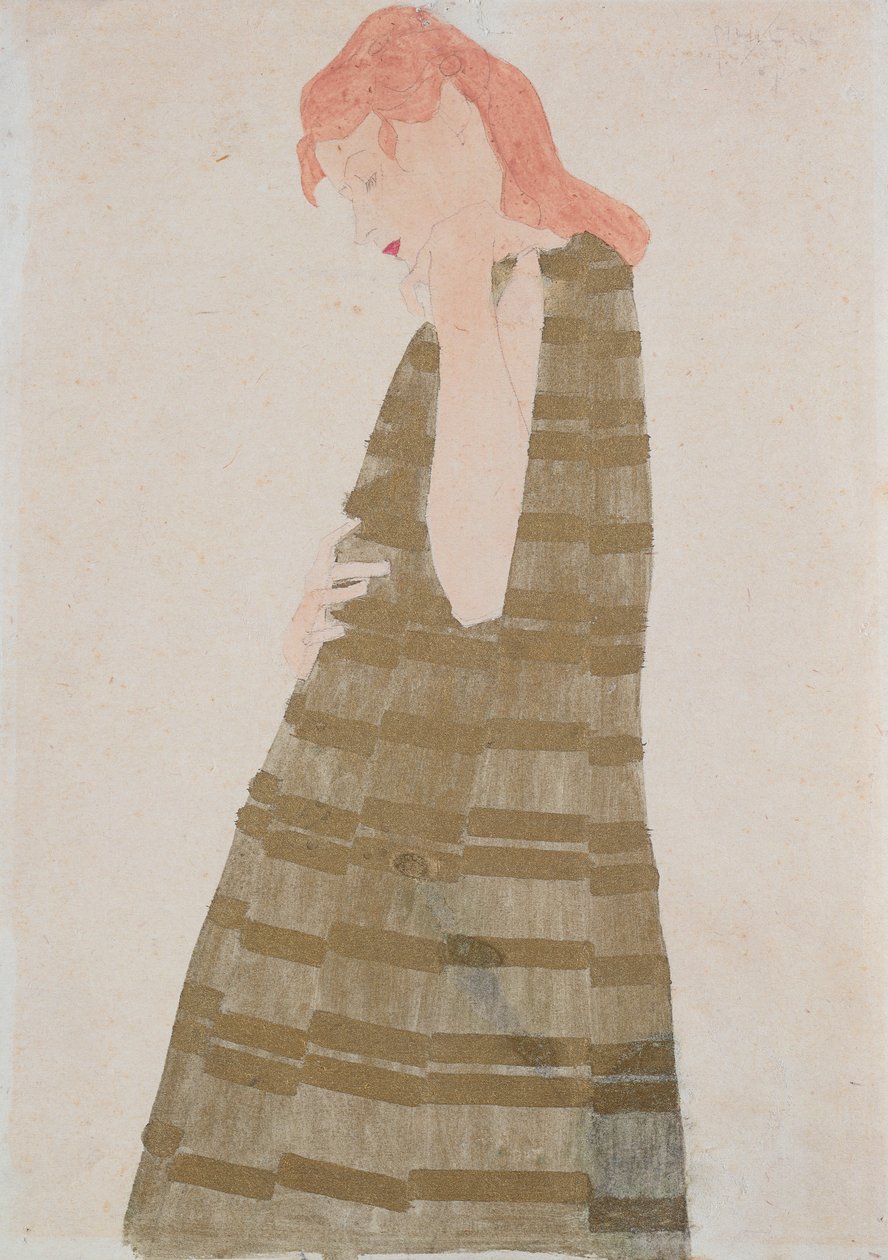Seisova nainen kultaisessa mekossa tekijältä Egon Schiele