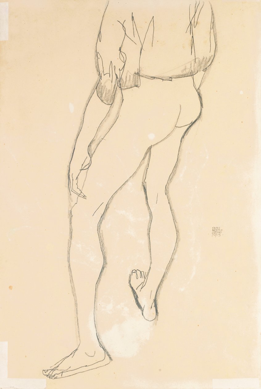 Seisova miesalasti, 1913 tekijältä Egon Schiele