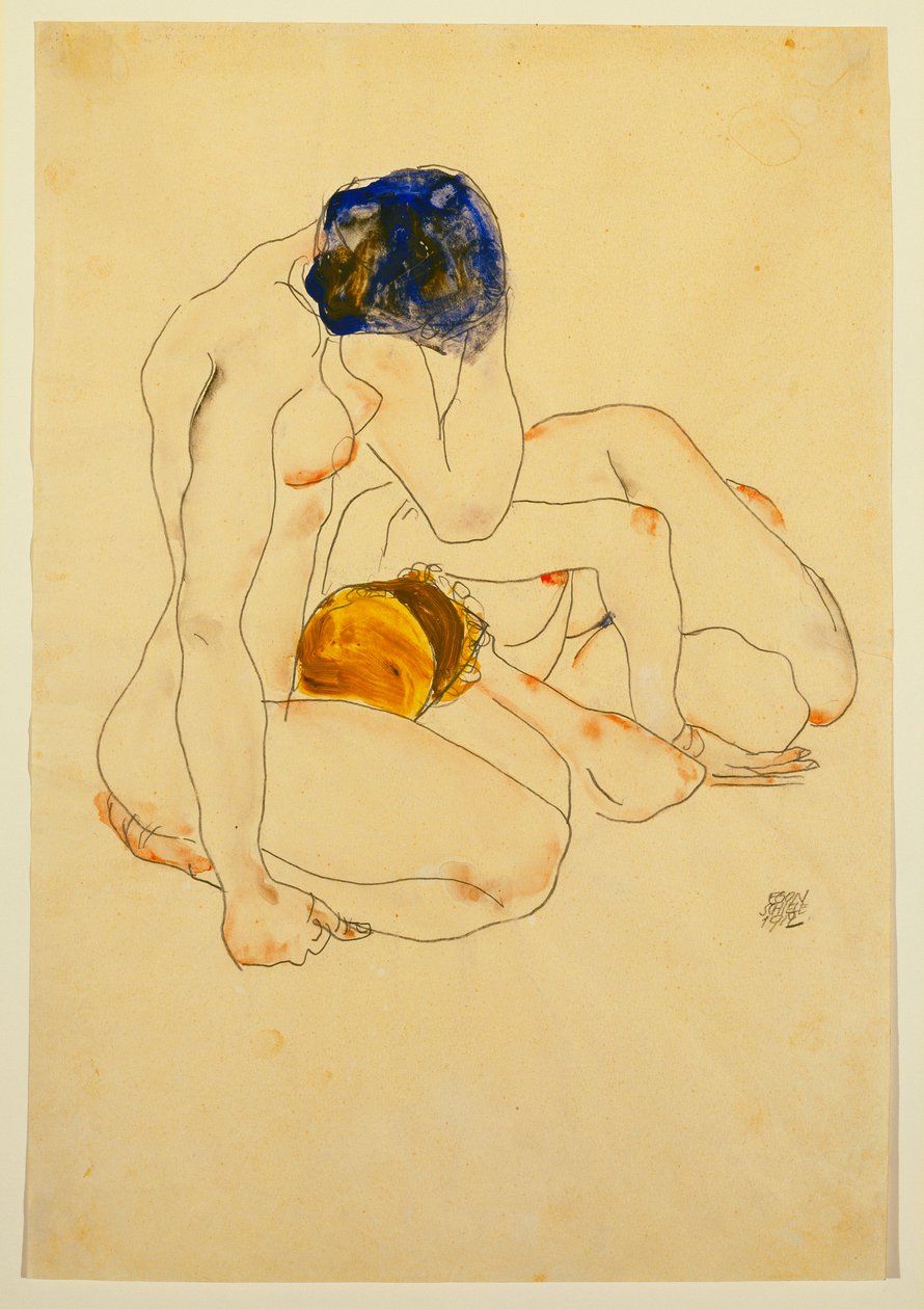 Kaksi ystävää, 1912 tekijältä Egon Schiele