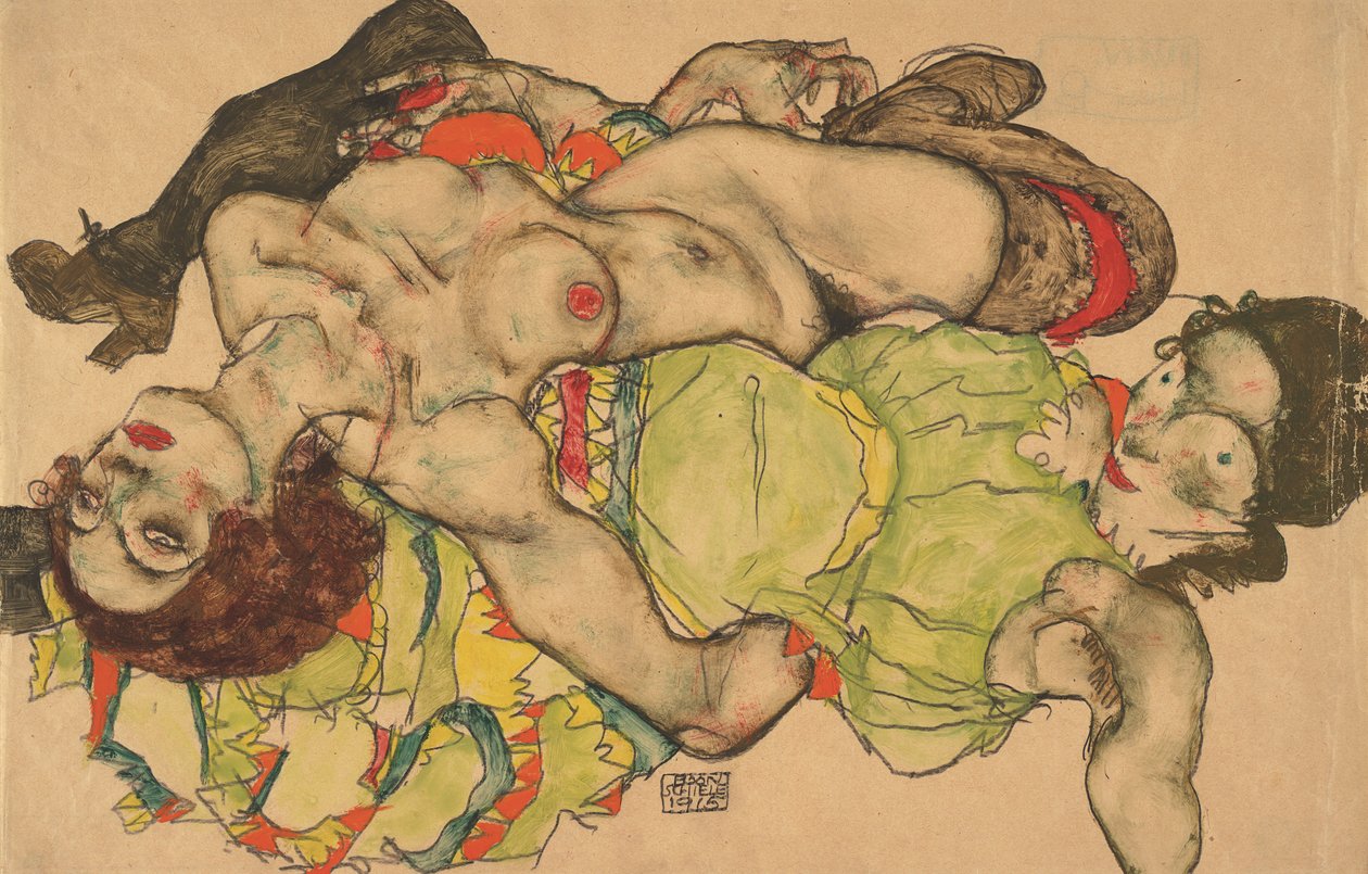 Kaksi tyttöä makaa kietoutuneena, 1915 tekijältä Egon Schiele