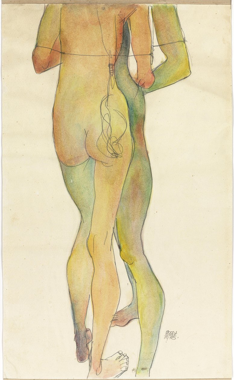 Kaksi seisovaa alastomaa tekijältä Egon Schiele