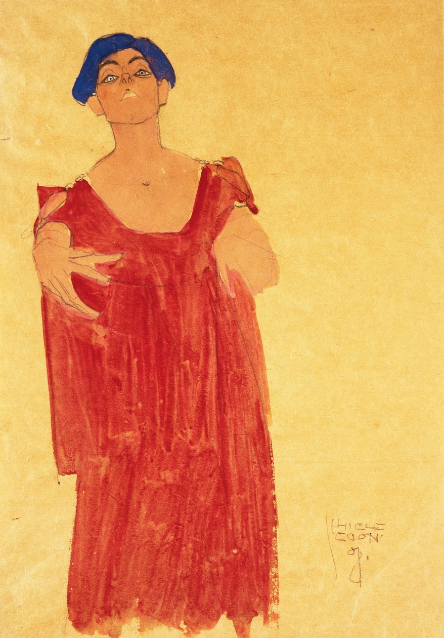 nainen, jolla on siniset hiukset; Nainen sinisillä hiuksilla, 1918 tekijältä Egon Schiele