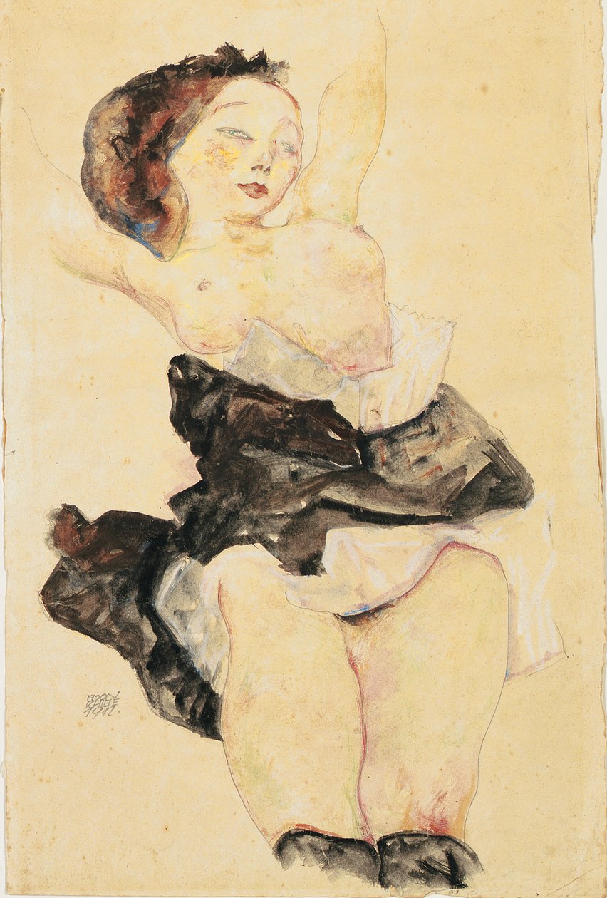Nuori tyttö makuuasennossa, puolialaston, 1912 tekijältä Egon Schiele