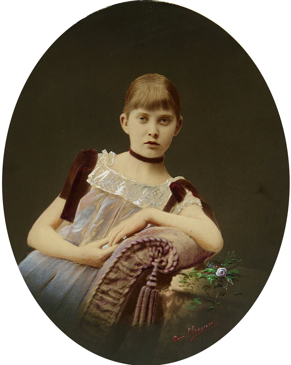Muotokuva tytöstä. Hopeagelatiinivalokuvaus, guassi, Egor Maximovich Ovcharenko (?-1902) tekijältä Egor Maximovich Ovcharenko
