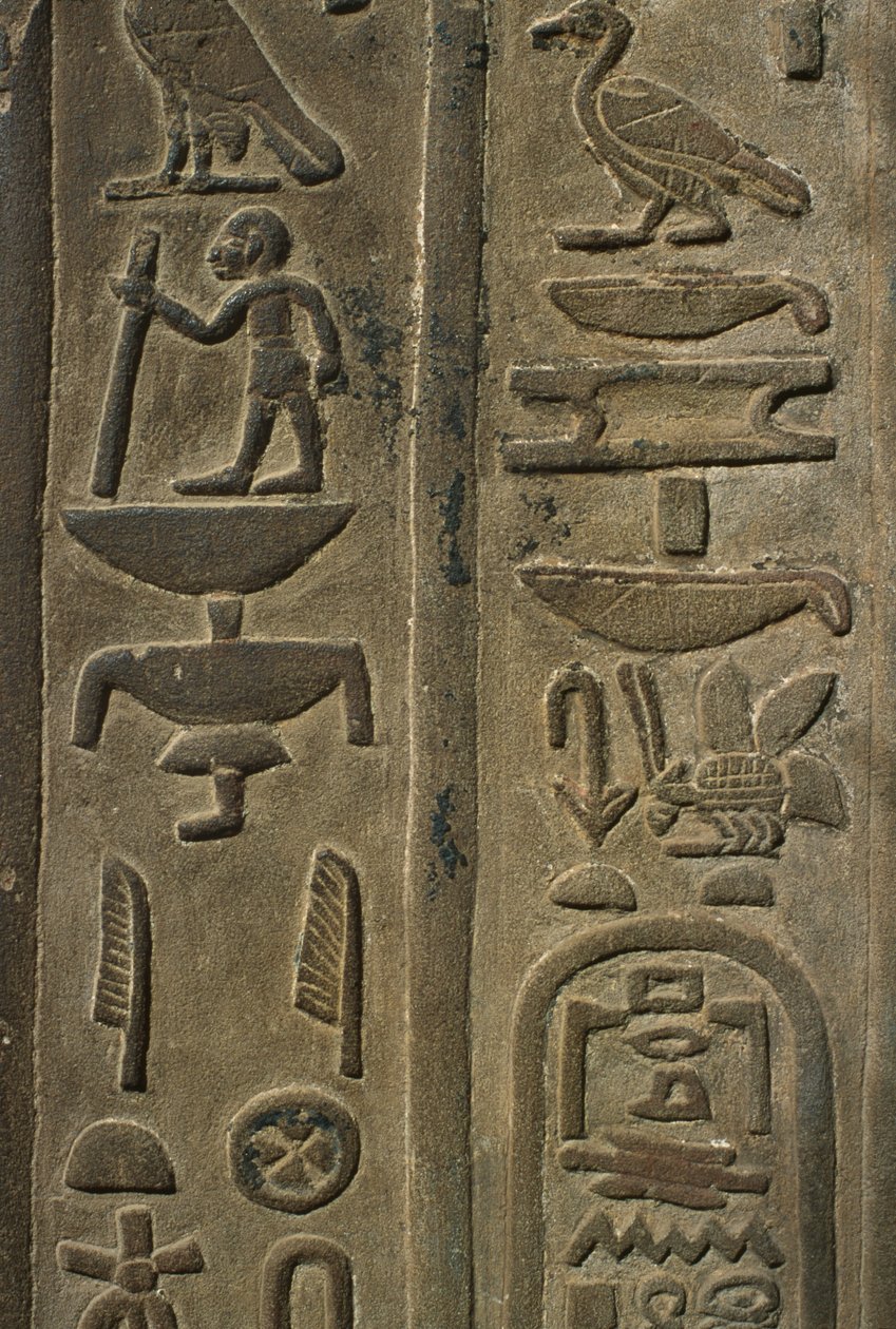 Yksityiskohta reliefistä, hieroglyfit kalkkikivestä tekijältä Egyptian