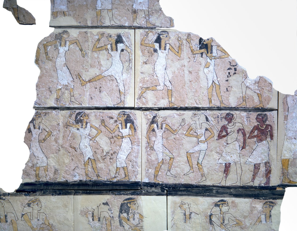 Fragmentti seinämaalauksesta, joka kuvaa tanssivia tyttöjä tekijältä Egyptian