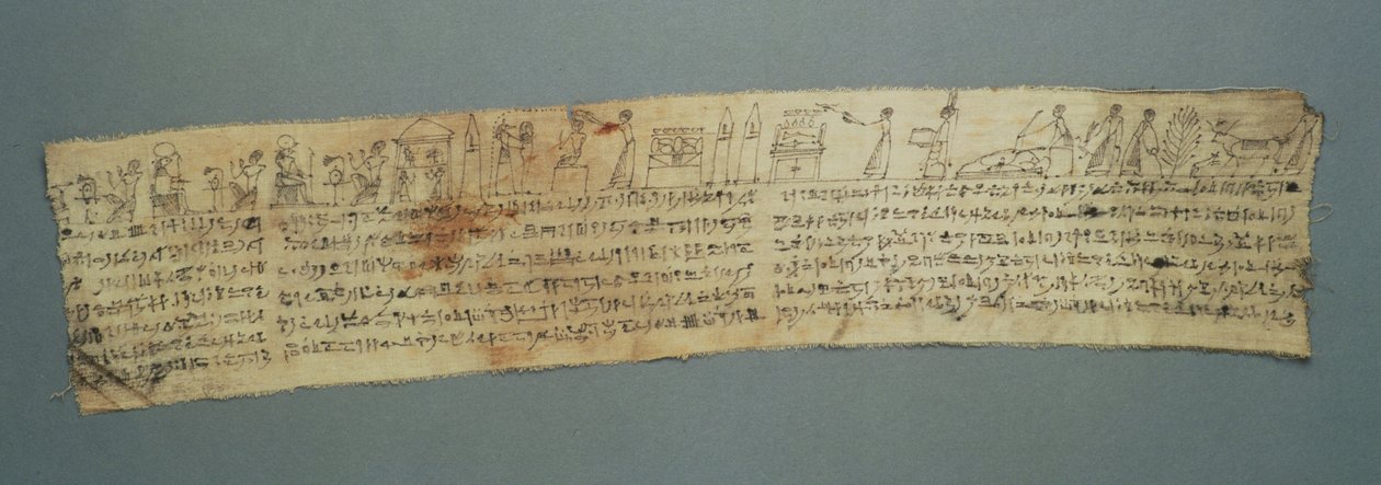 Pellavainen muumiosidos, jossa vinjettikuvia "Kuolleiden kirjasta", ptolemaiolais-roomalainen kausi, n. 100 eaa. - 200 jKr. (pellava) tekijältä Egyptian
