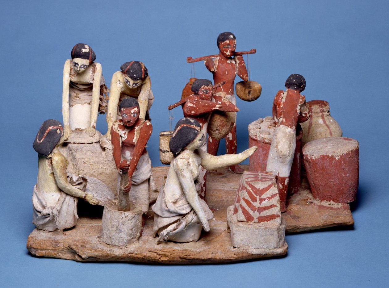 Malli palvelijoista leipomassa ja panimossa, Keski-Britannia (maalattu puu, pellava ja savi) tekijältä Egyptian 12th Dynasty