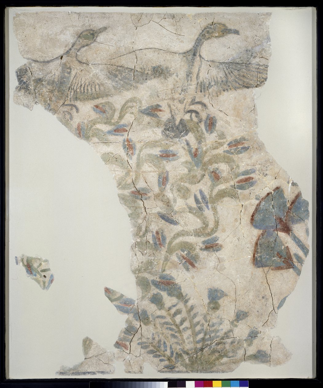 Maalatun päällysteen katkelma, joka esittää hanhia lentämässä suolta, Uusi valtakunta. tekijältä Egyptian 18th Dynasty